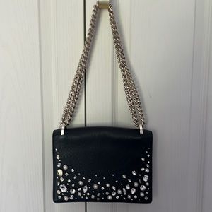 Kate Spade jewel black leather crossbody gold chain handle Bag